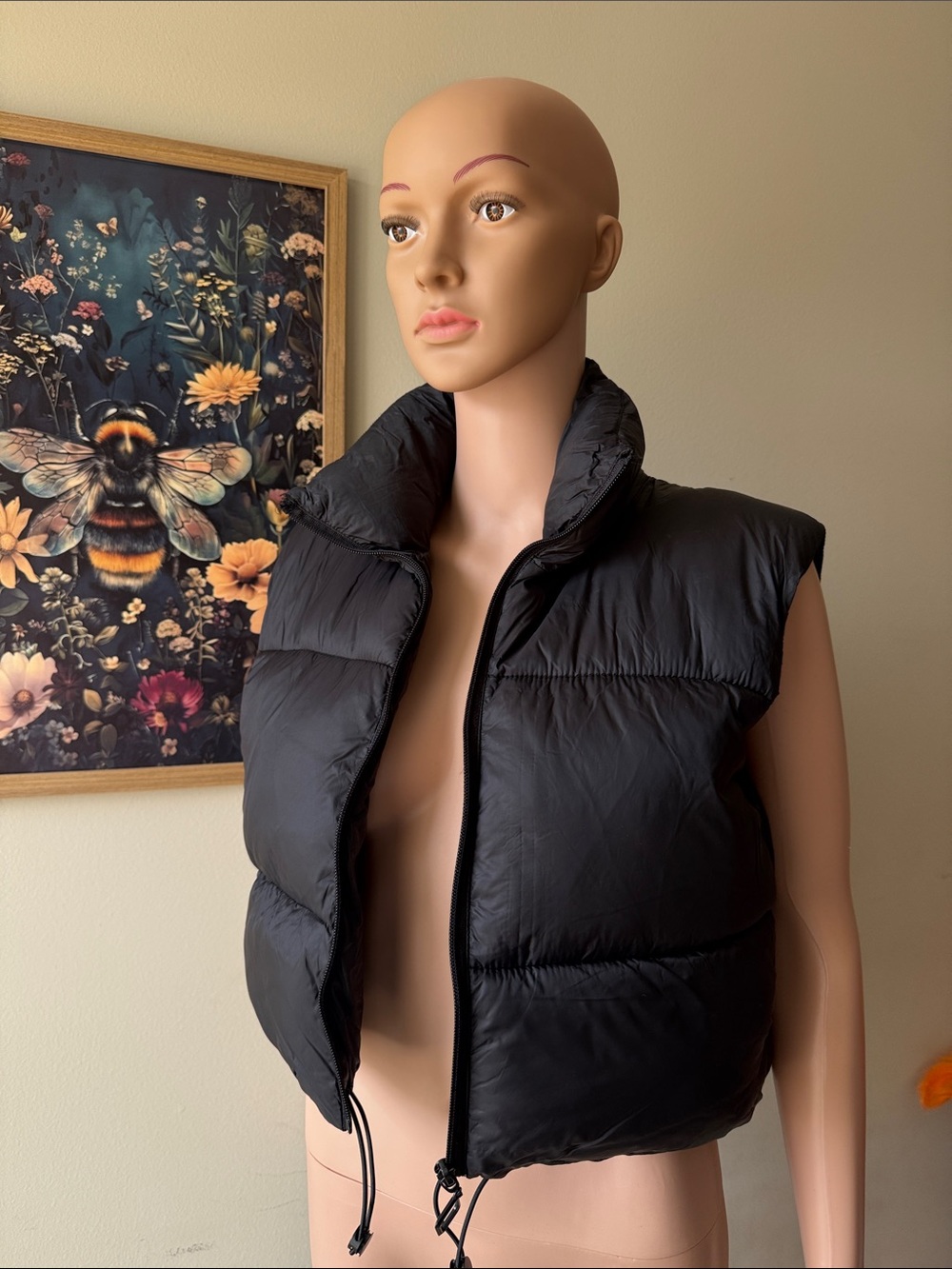 Women's Black Quilted Puffer Vest - Sleeveless Stand-Collar